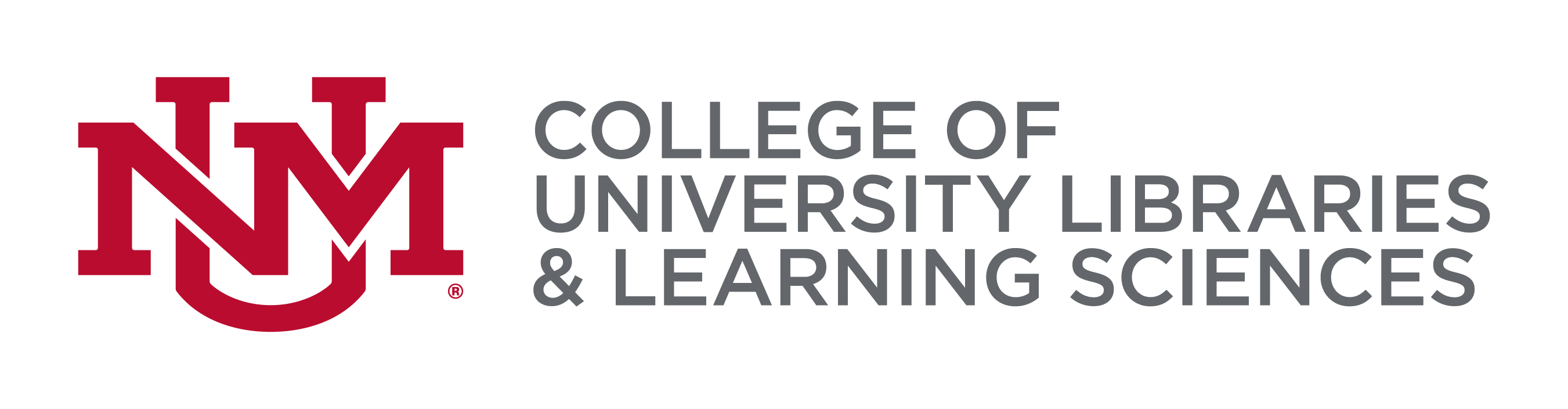 University Libraries & Learning Sciences Logo, Red UNM logo and grey text on a white background.